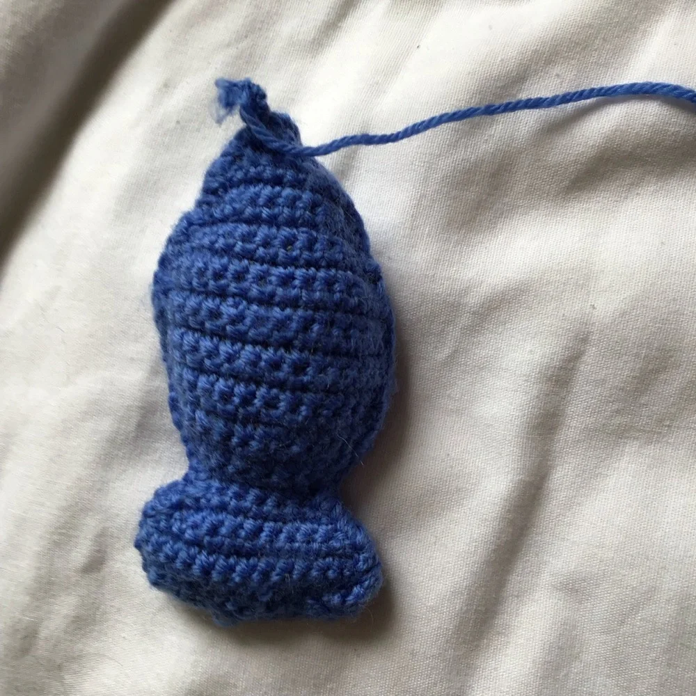 Handmade Crocheted Cat Toy Blue Fish With 32